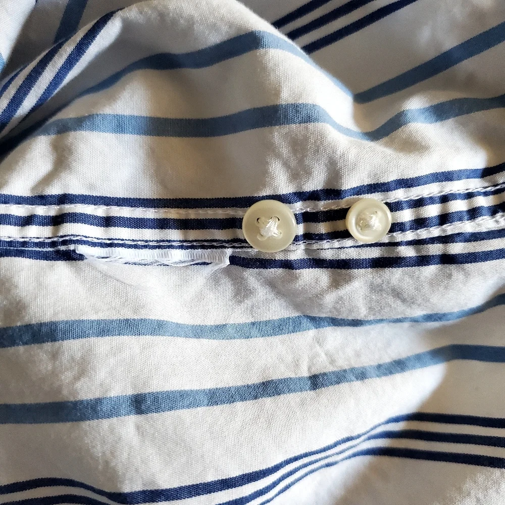 J. Crew Men Secret Wash Blue Striped‎ Poplin Long Sleeve Shirt Office Career